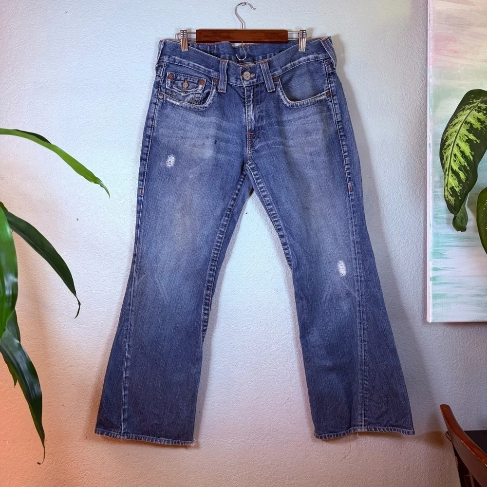 True Religion Joey Super T Flap Twisted Flare Vintage Y2K Thrashed Retro Jean 33